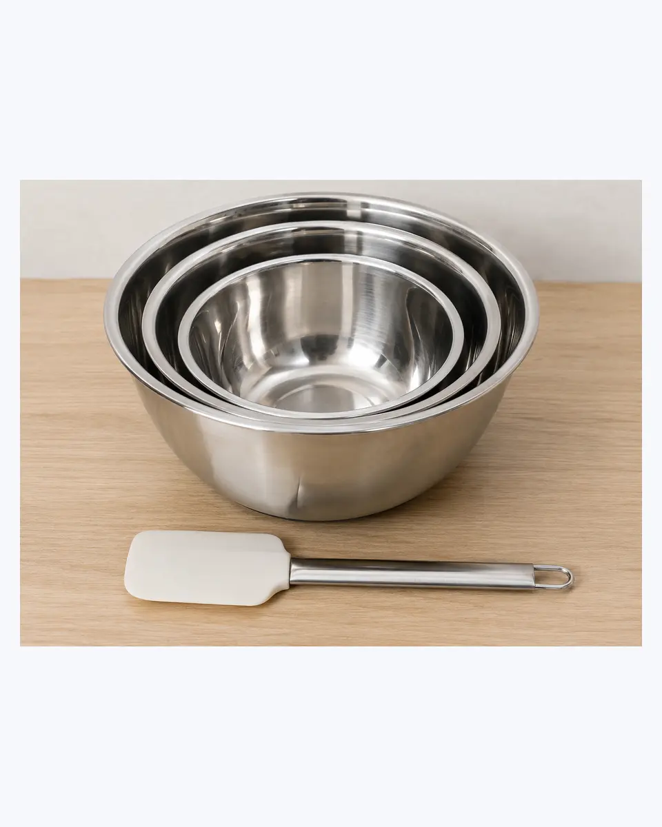 Lot de 3 bols mélangeurs inox avec spatule